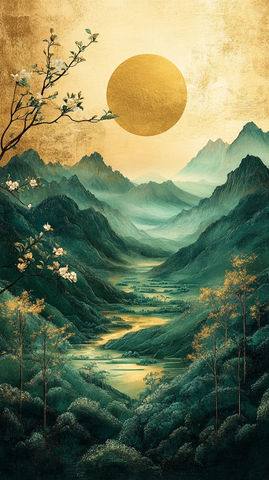 金绿茶叶花绘图