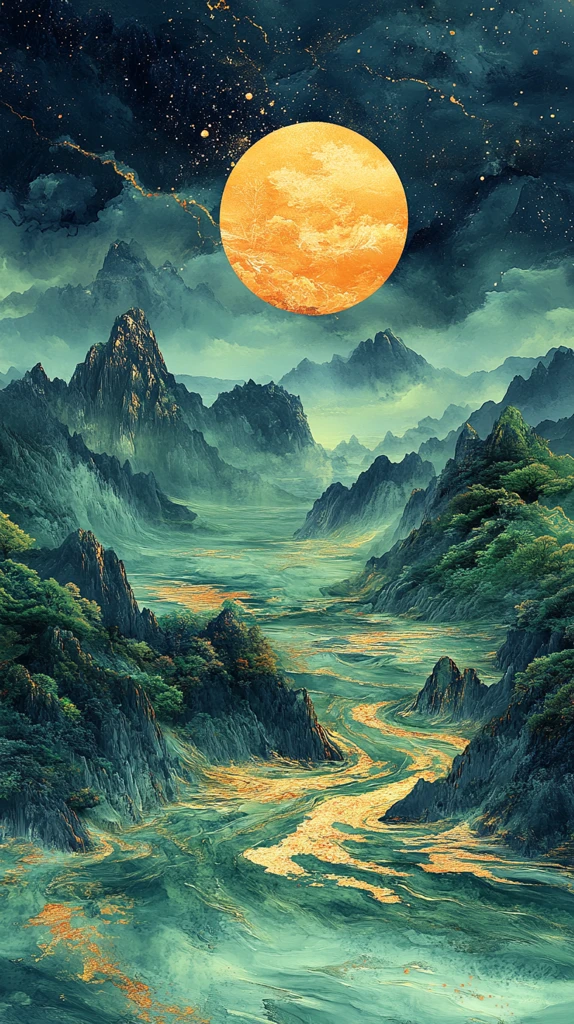 金箔雪山草原画