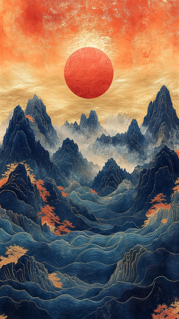 金箔雪山草原画