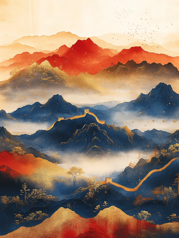 金色山水国庆画卷