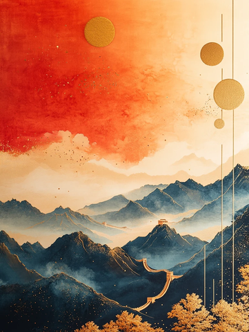 金色山水国庆画卷