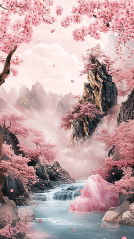 粉晶雕刻山水画