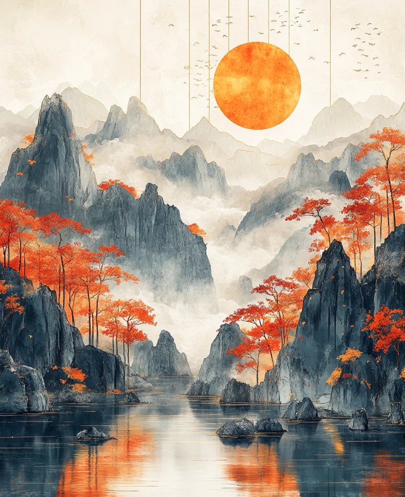 山水云雾金边图