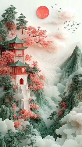 玉石山水祥云图