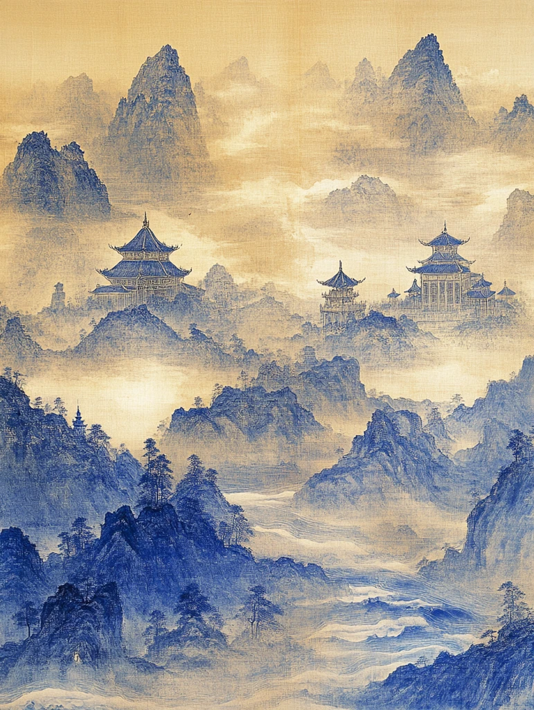 祥云山水金色寺