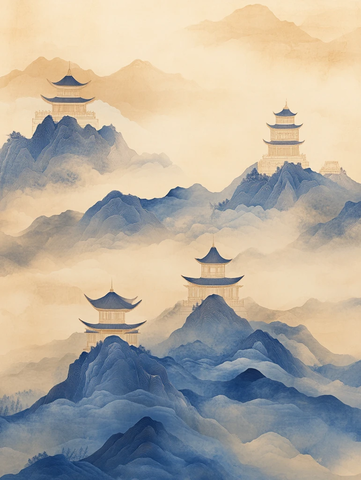 祥云山水金色寺