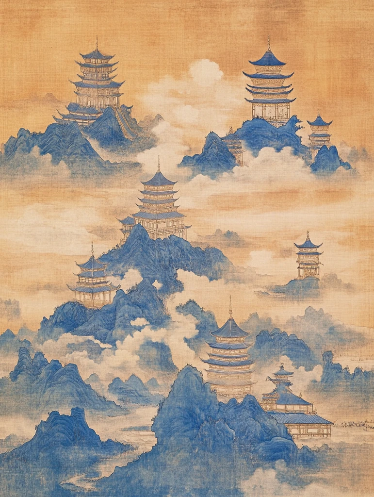 祥云山水金色寺