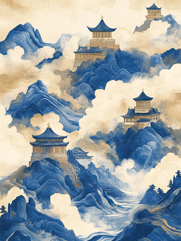 祥云山水金色寺