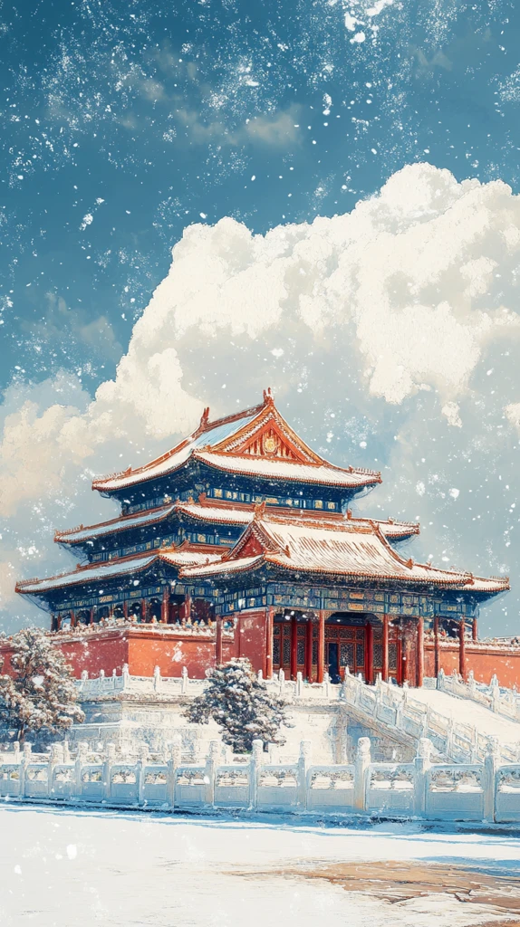 雪映宫墙绣云纹