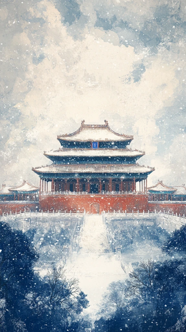 雪映宫墙绣云纹