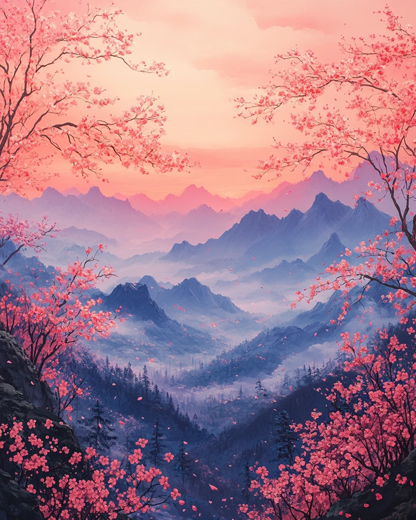 桃花云山图