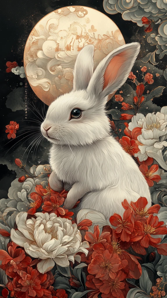 桂月云间玉兔影