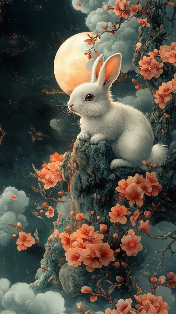 桂月云间玉兔影