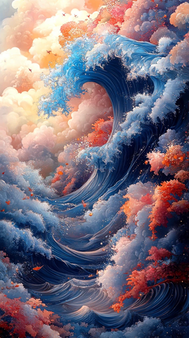 两道蓝浪图案画