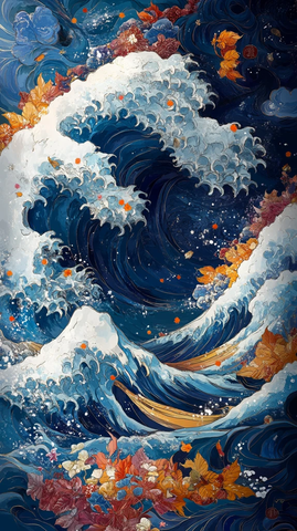 两道蓝浪图案画