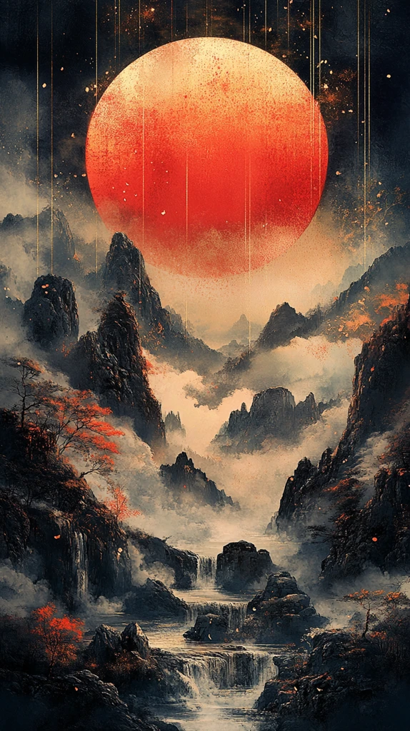 红日金辉云石图