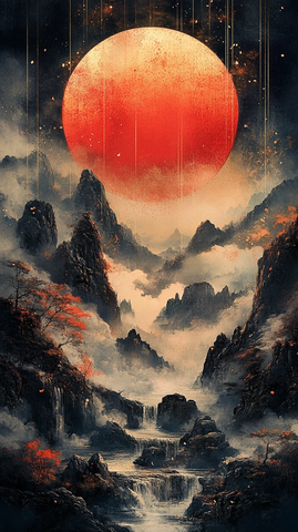 红日金辉云石图