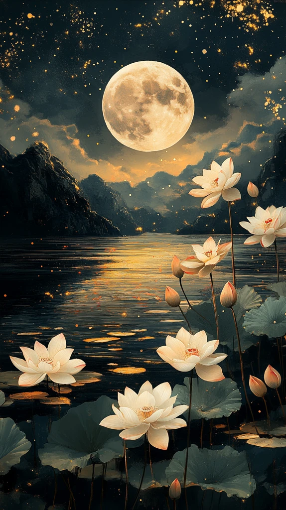 古风月下水中月