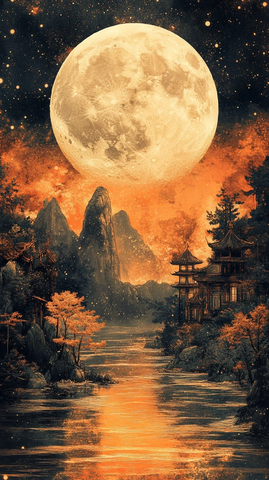 古风月下水中月