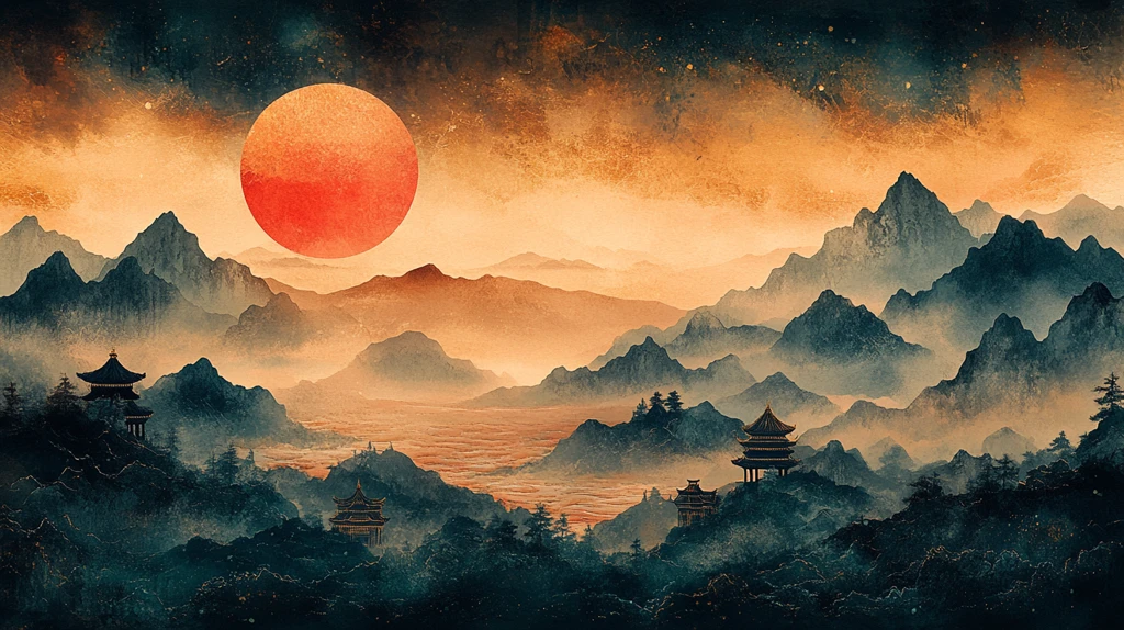 山水金箔墨色图