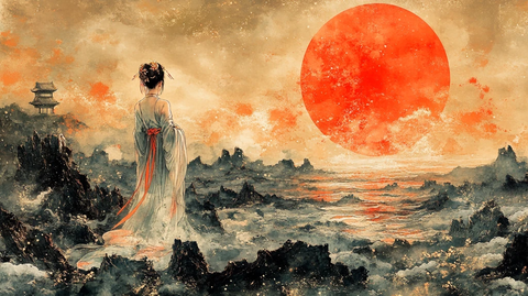 山水金箔墨色图