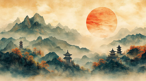 山水金箔墨色图