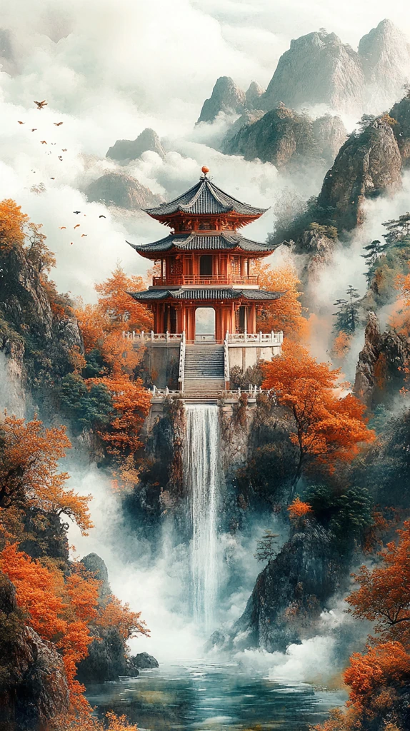 翡翠山峦亭树图