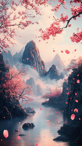 山川樱花图