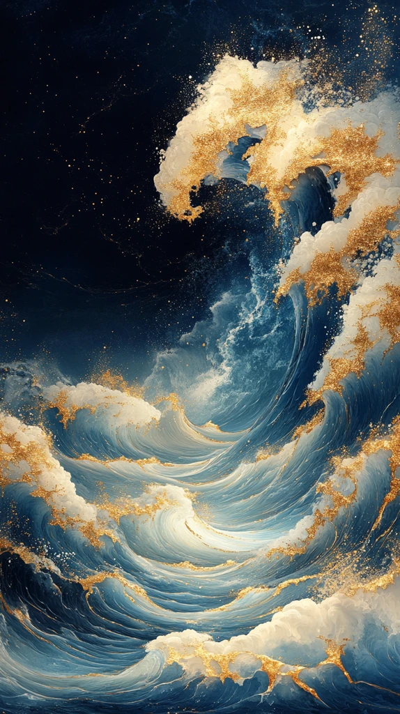 大浪涛涛金线绘