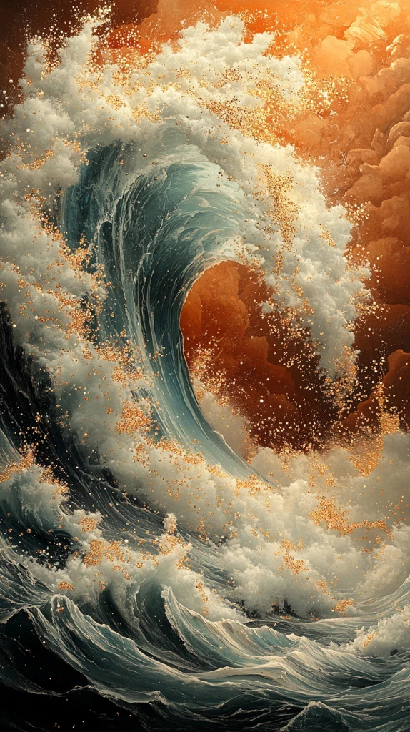 大浪涛涛金线绘