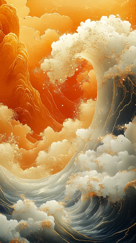 大浪涛涛金线绘