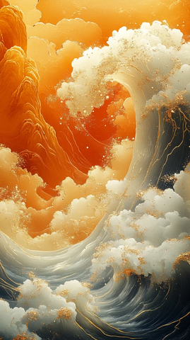 大浪涛涛金线绘