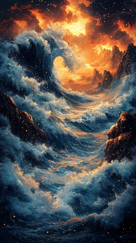 大浪涛涛金线绘