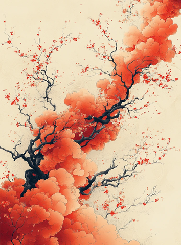 红橙云纹植物图案