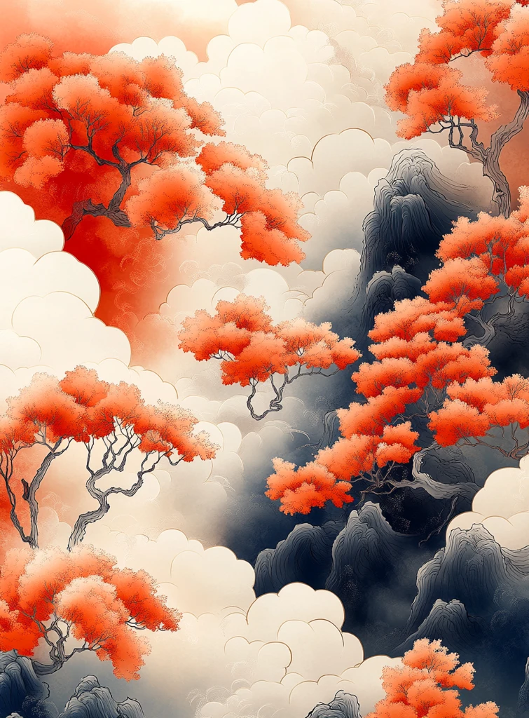 红橙云纹植物图案