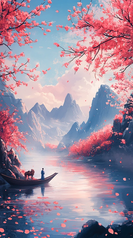 桃林河畔人携兽