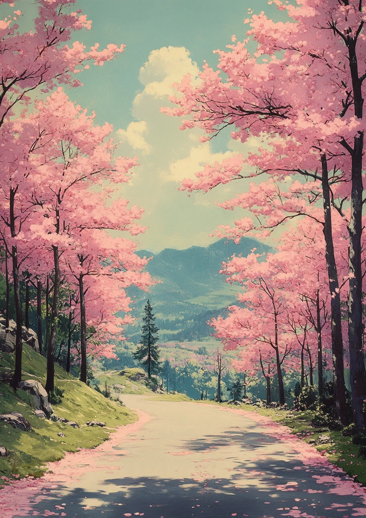 樱花盛开的树林