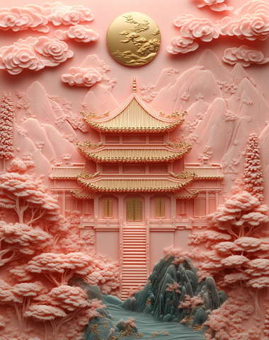 金色月光山水徽章