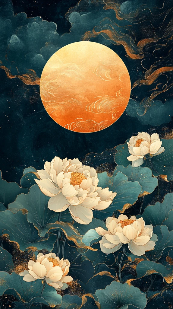 新年灯光月色花鸟图