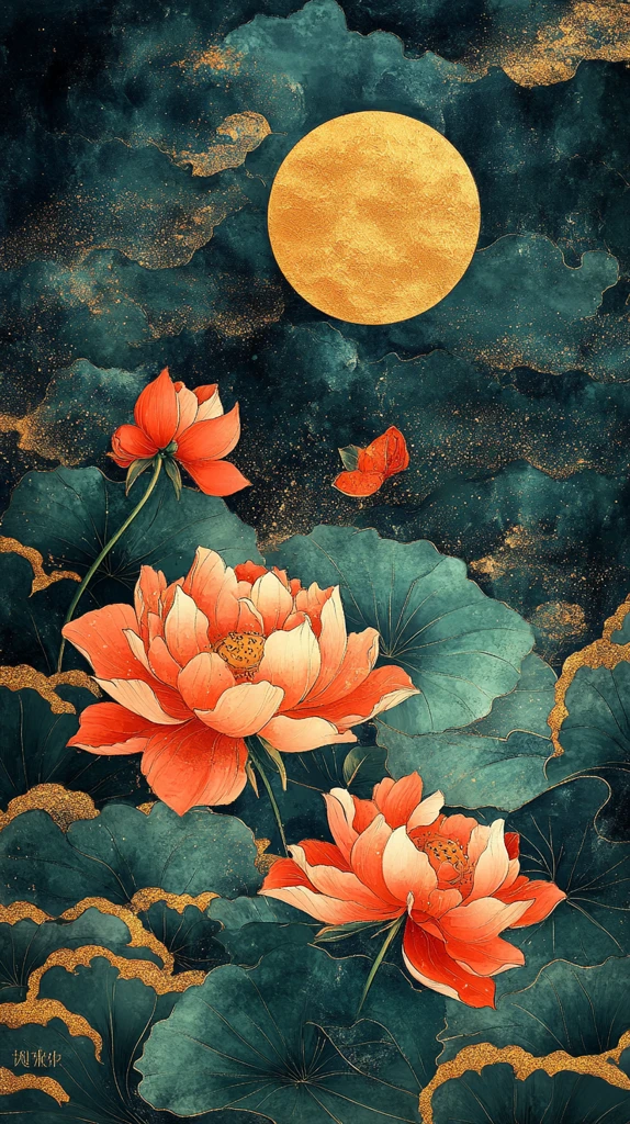 新年灯光月色花鸟图