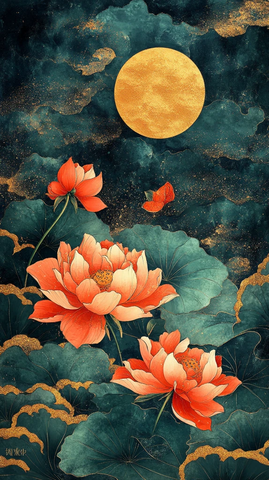 新年灯光月色花鸟图