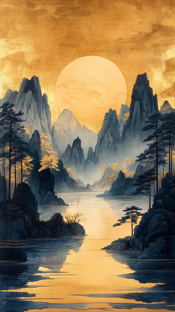 山水金银瓷器画