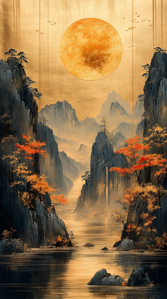 山水金银瓷器画