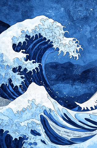 大浪蓝白艺术插画