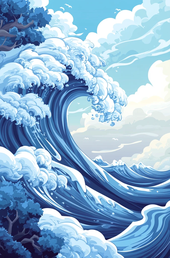 大浪蓝白艺术插画