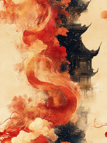 红丝金环古殿图