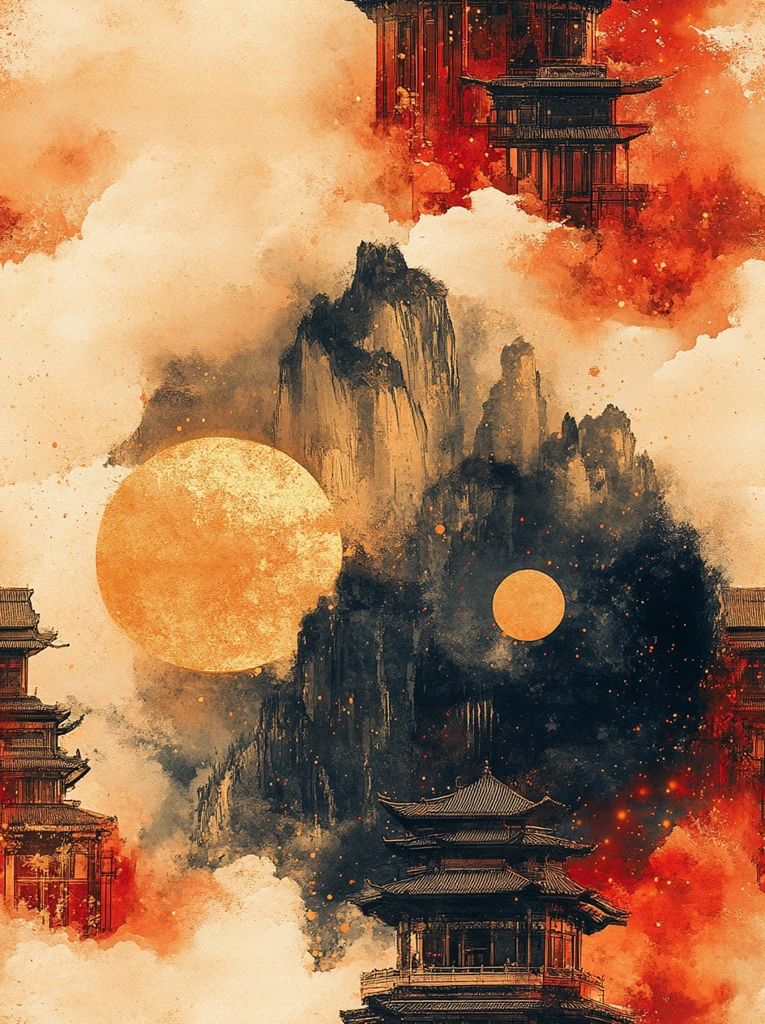 红丝金环古殿图