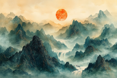 龙形起伏绣艺山水