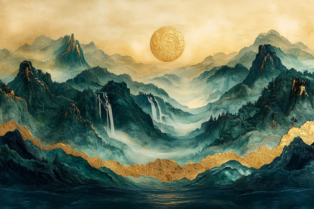 龙形起伏绣艺山水