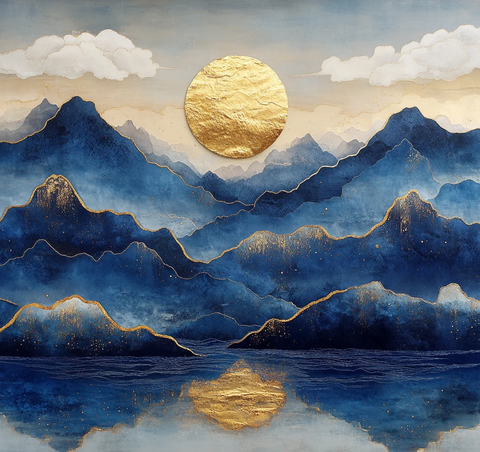 金色山水刺绣图